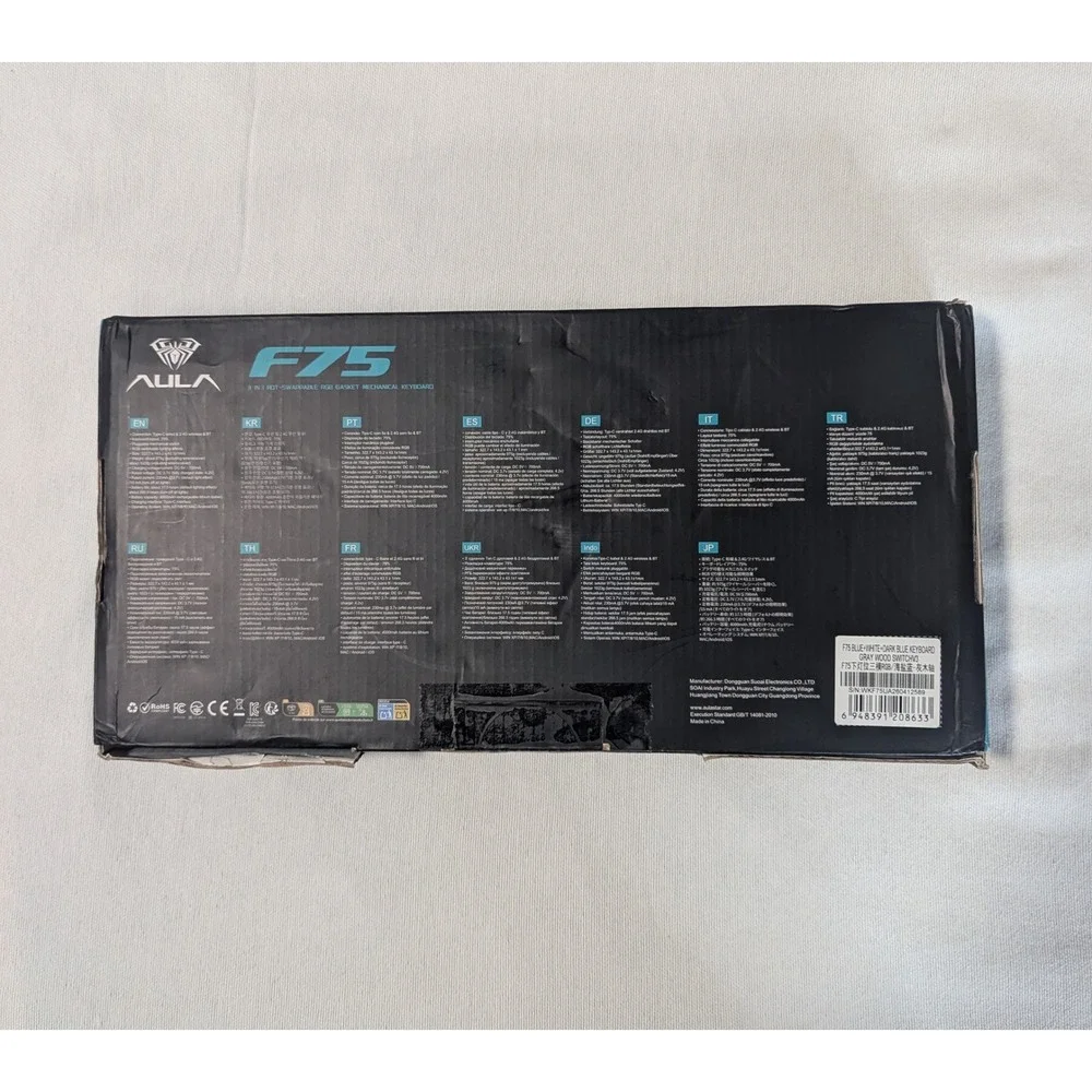 AULA F75 Wireless Mechanical Keyboard Ice Blue Gray Wood Switch V3 Gasket 75%